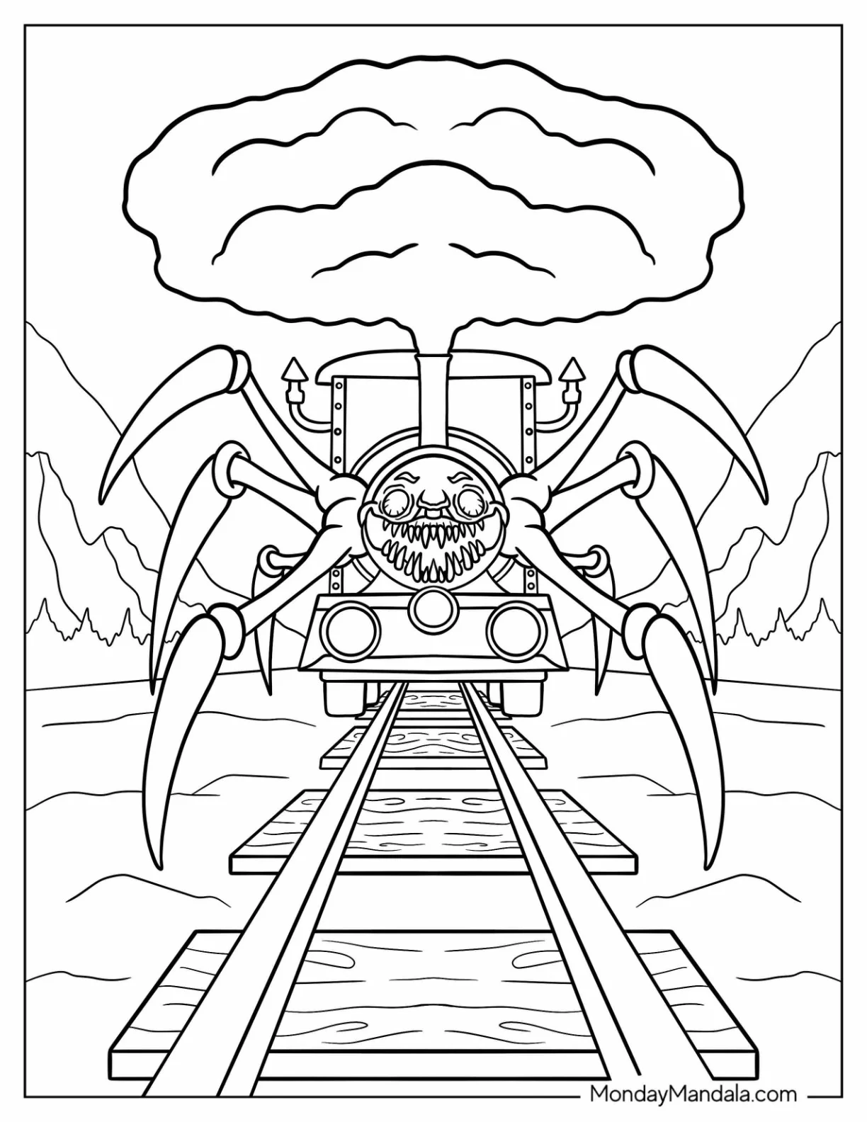 Choo Choo Charles Coloring Page Blowing Smoke coloring page — printable line art