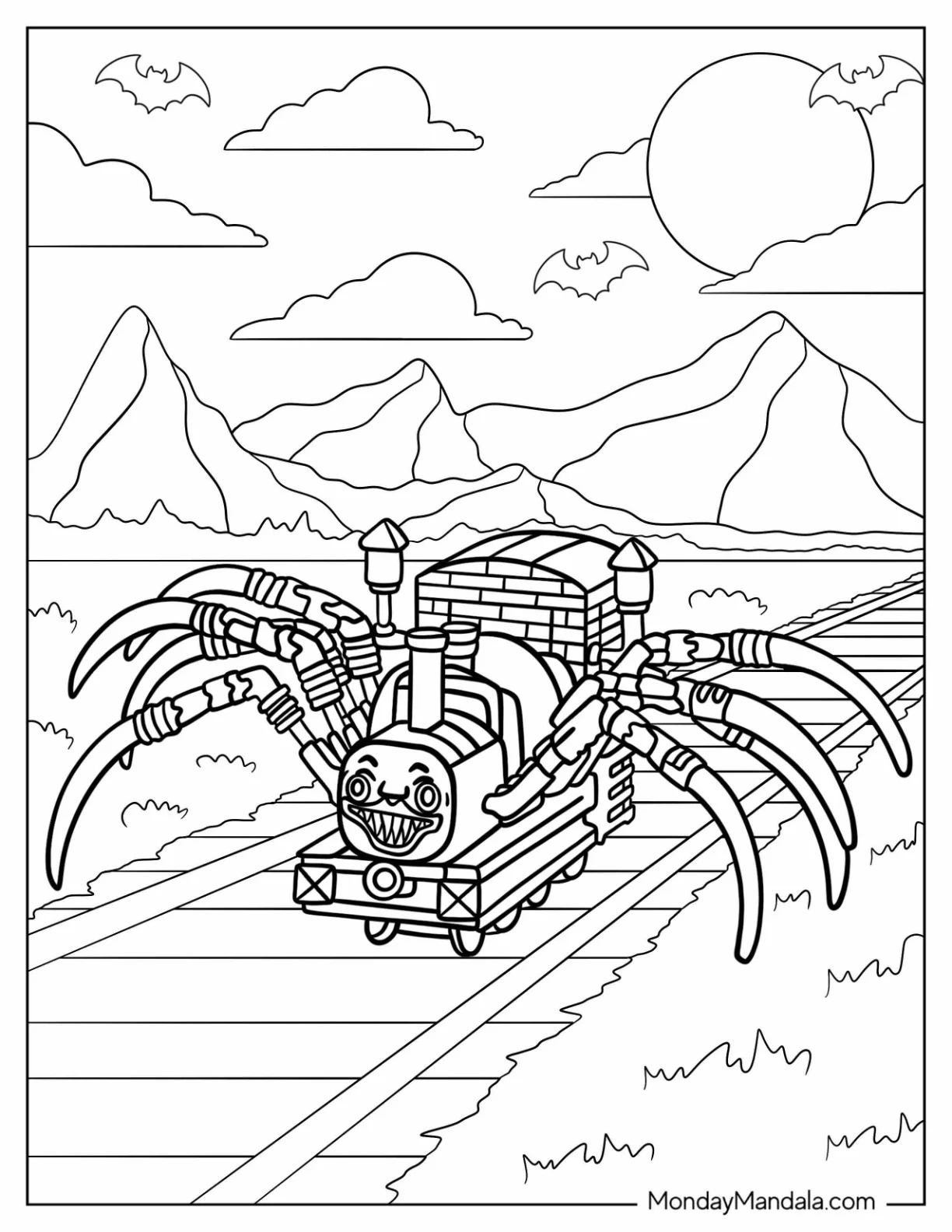 Choo Choo Charles Coloring Page In The Mountains coloring page