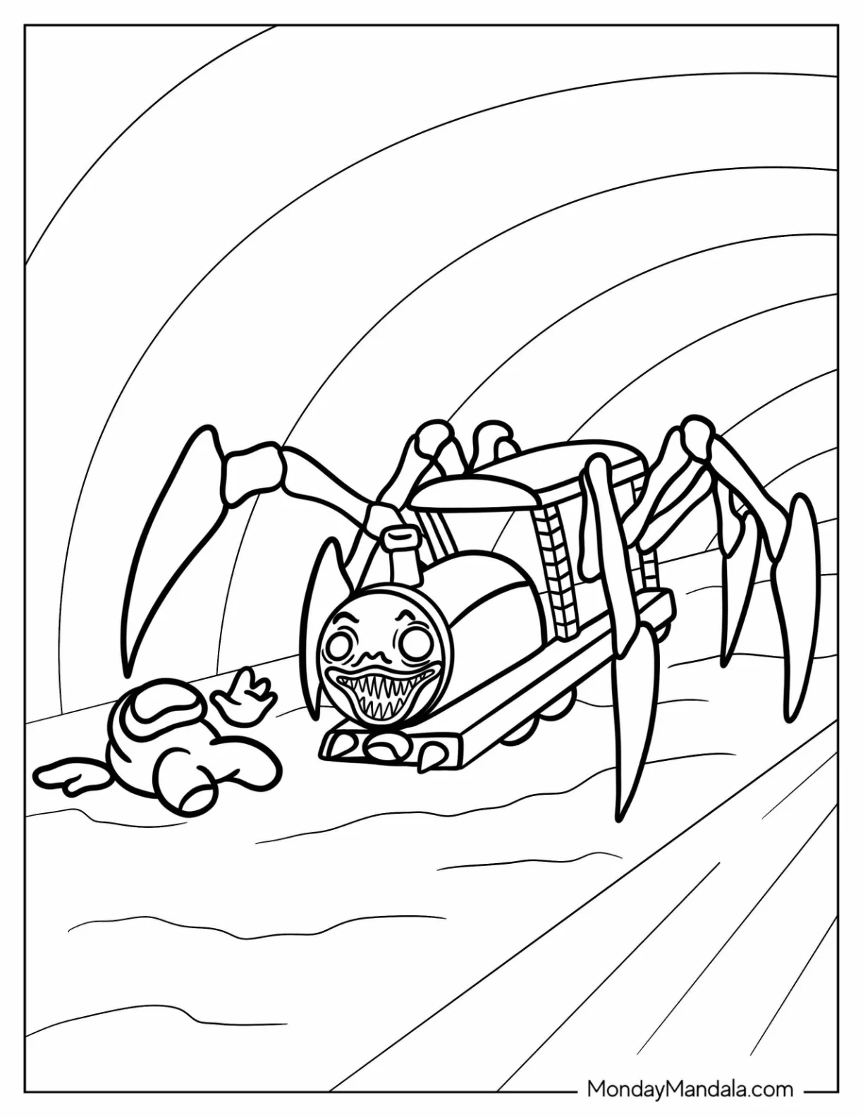 Choo Choo Charles Coloring Page Preying On Among Us Crewmate coloring page