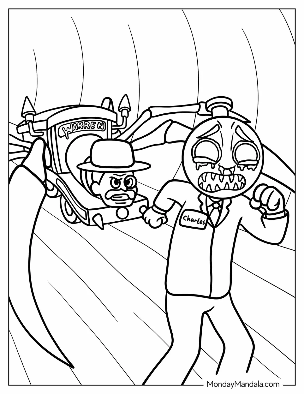 Choo Choo Charles Coloring Page Reverse Role Choo Choo Warren Chasing Scared Charles coloring page
