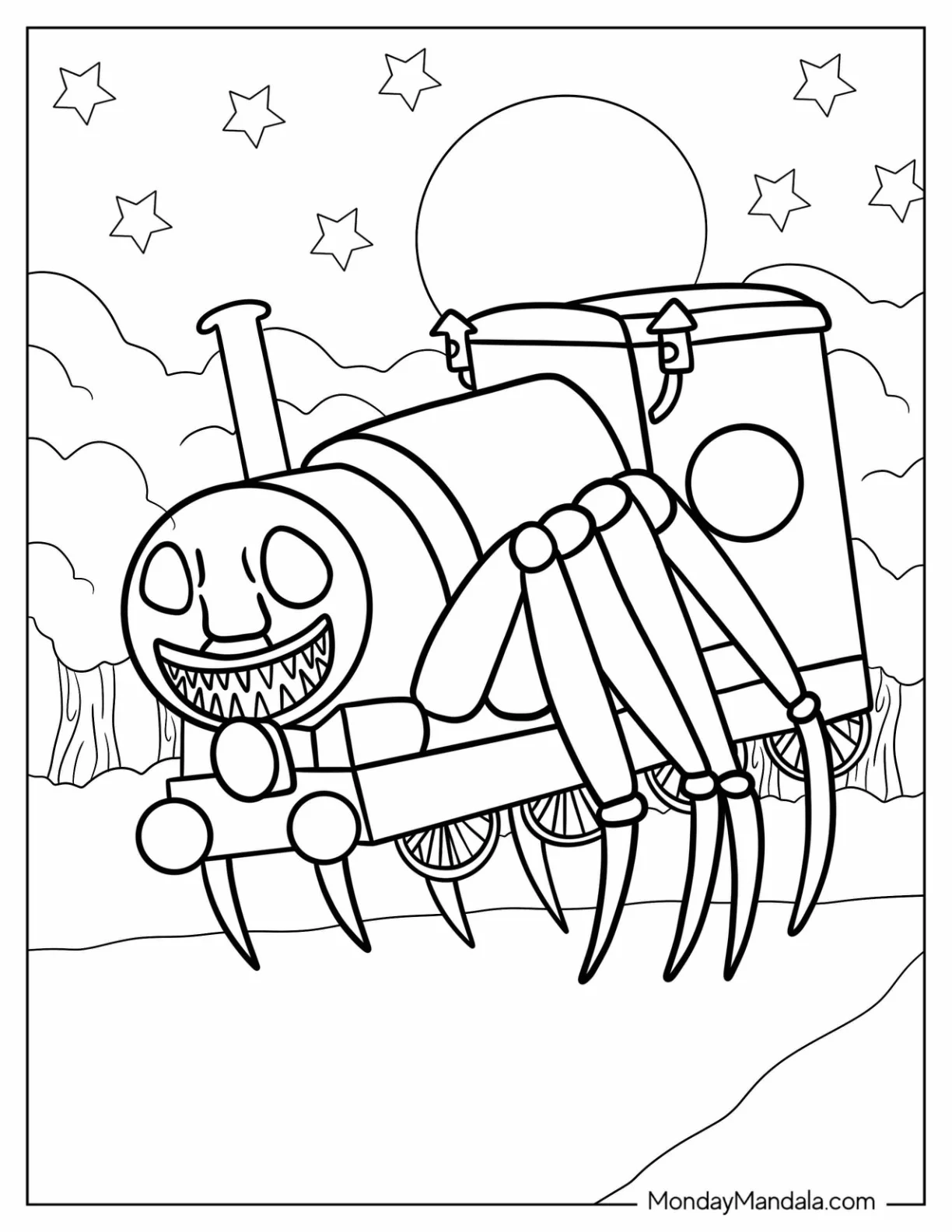 Simple Choo Choo Charles Coloring Page Outline For Preschoolers coloring page