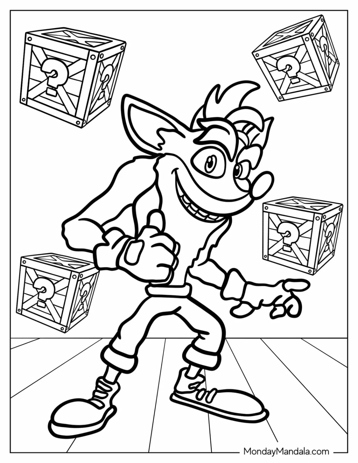 Crash Bandicoot Coloring Page Of Surrounded By Question Mark Crates coloring page