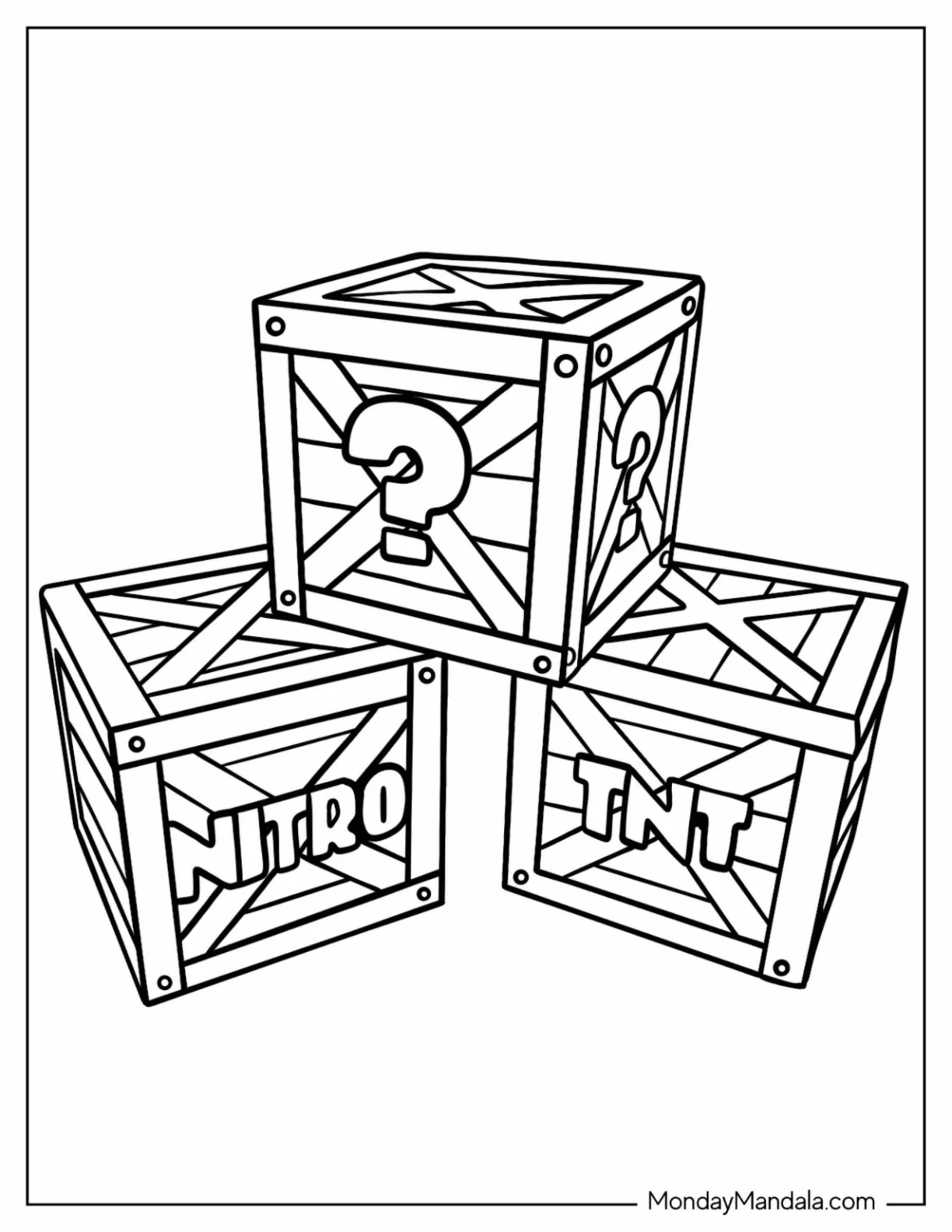 Detailed Crash Bandicoot Coloring Page Of Crate Boxes coloring page