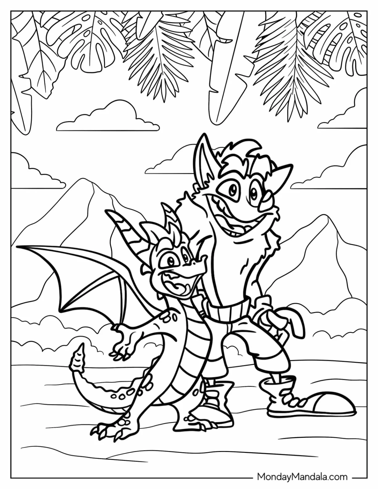 Sypro Hanging Out With Crash Bandicoot Coloring Page Of coloring page