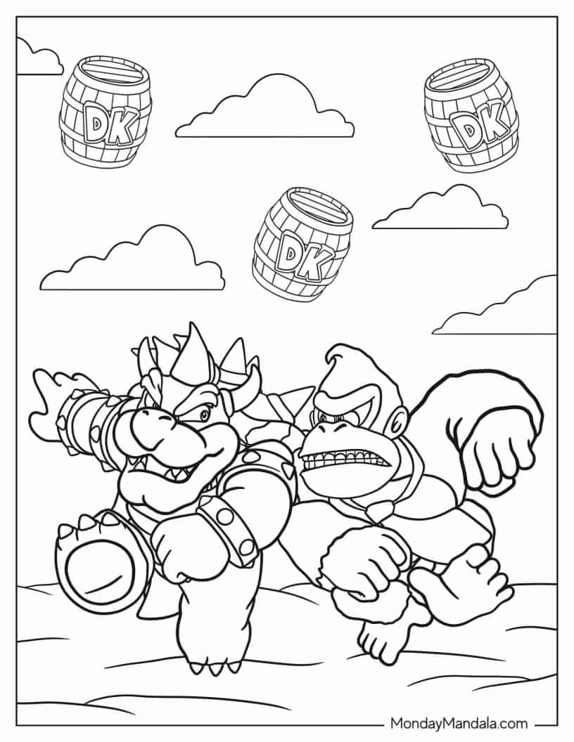 Bowser And Donkey Kong To Color coloring page — printable line art
