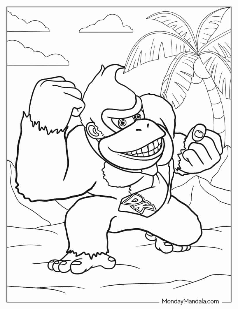 Coloring Page Of Donkey Kong In The Jungle coloring page