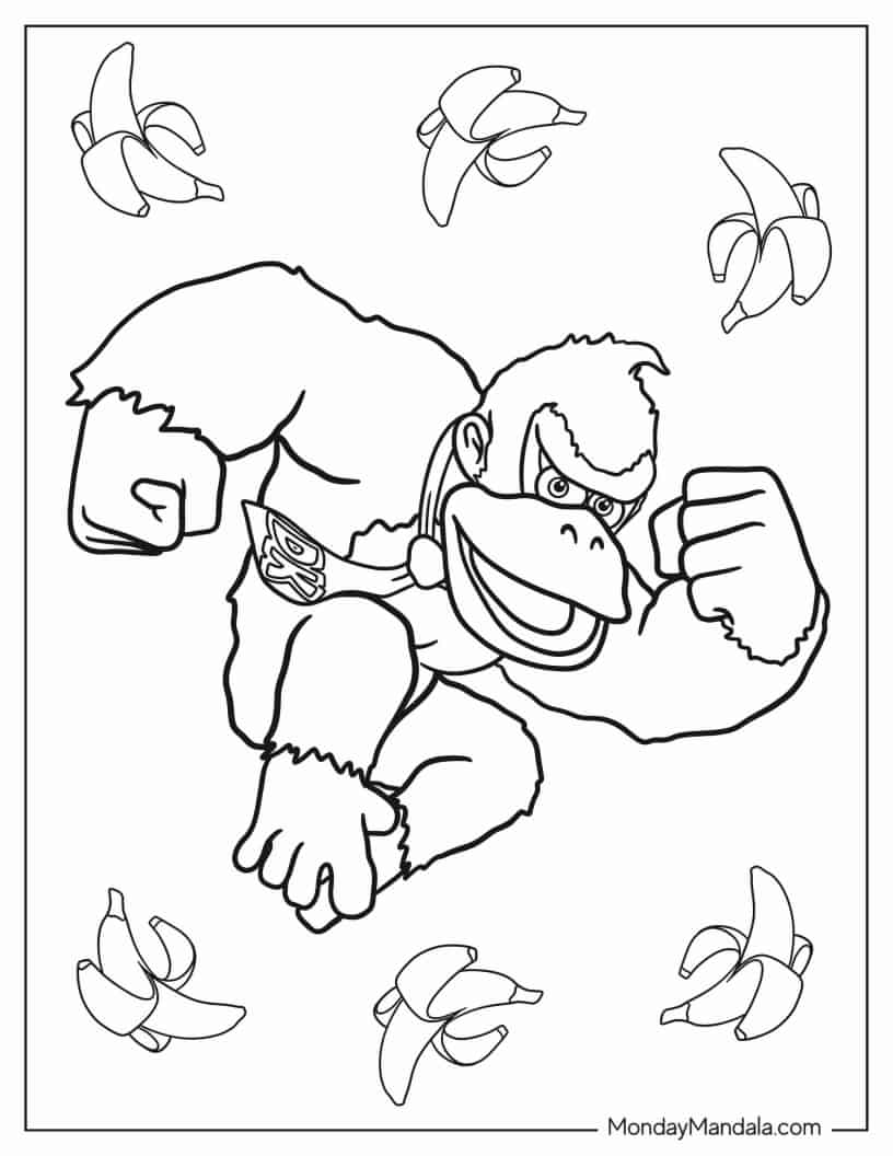 Coloring Page Of Donkey Kong Jumping Through The Air coloring page