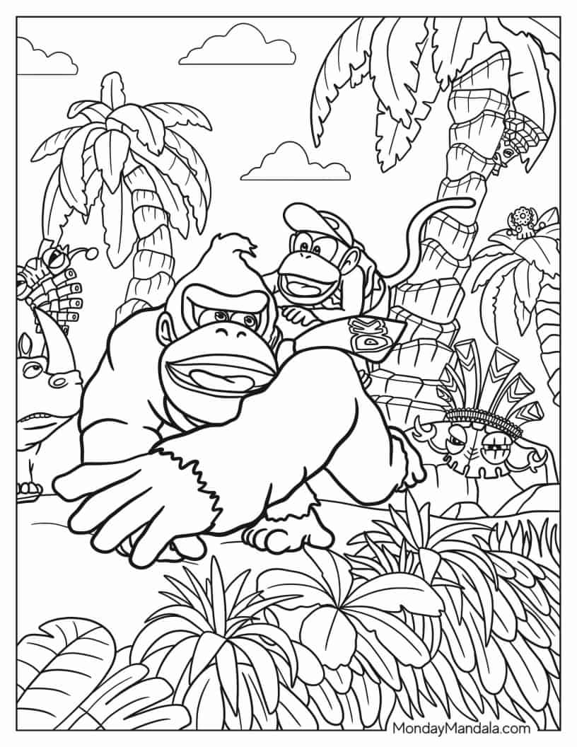 Detailed Donkey Kong Coloring Page coloring page — printable line art