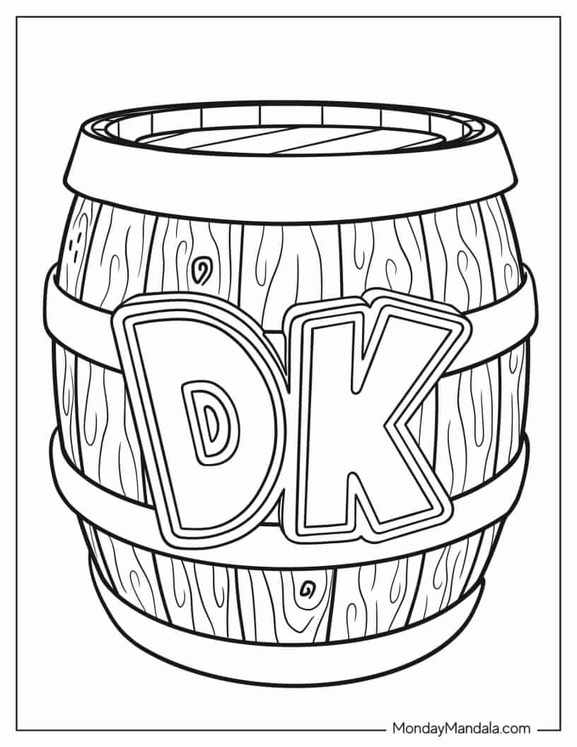 Donkey Kong Barrel Coloring Sheet For Kids coloring page — printable line art
