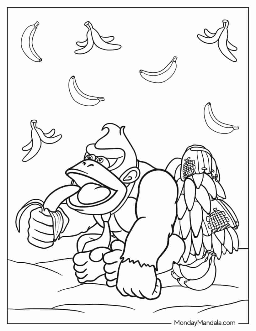 Donkey Kong Carrying a Bunch Of Bananas coloring page