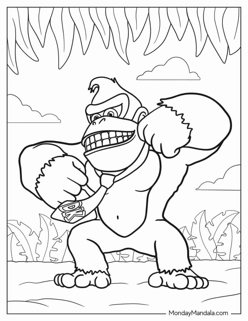 Donkey Kong Thumping On Chest coloring page — printable line art