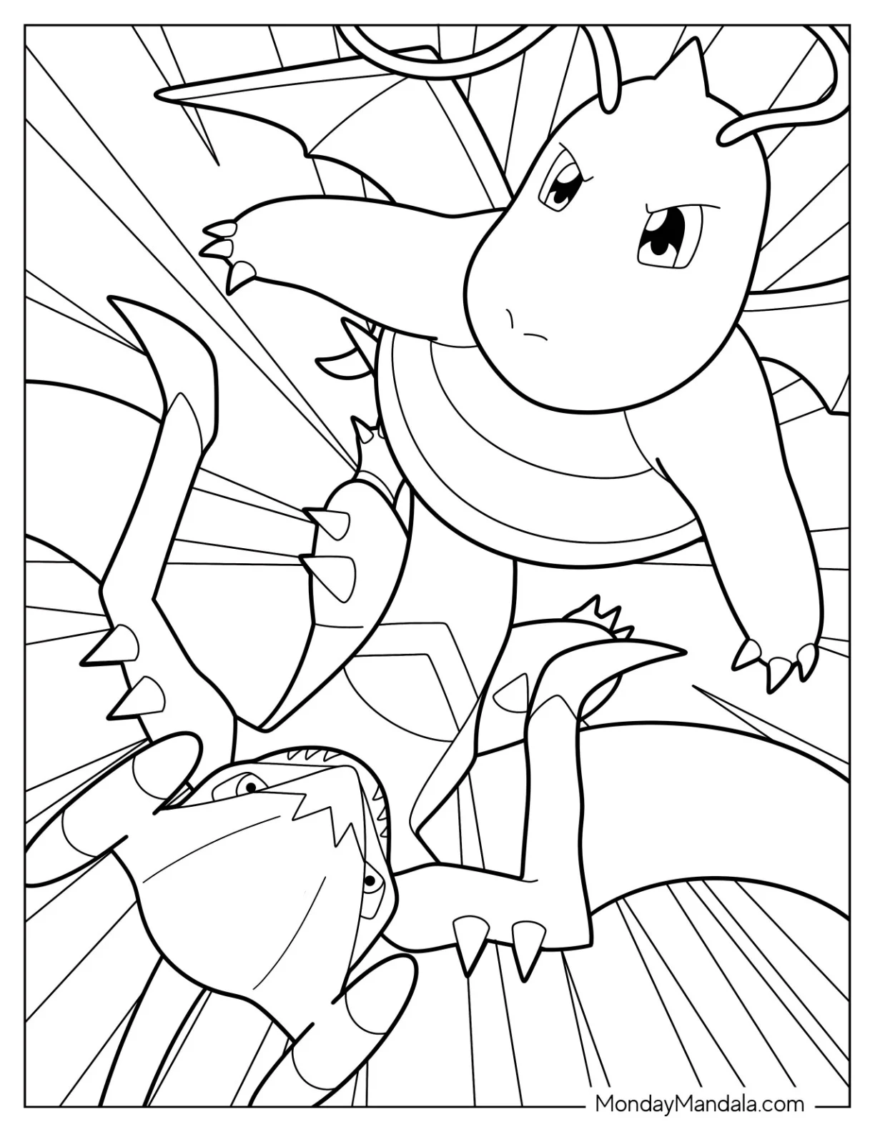 Dragonite Coloring Page Fighting Garchomp coloring page