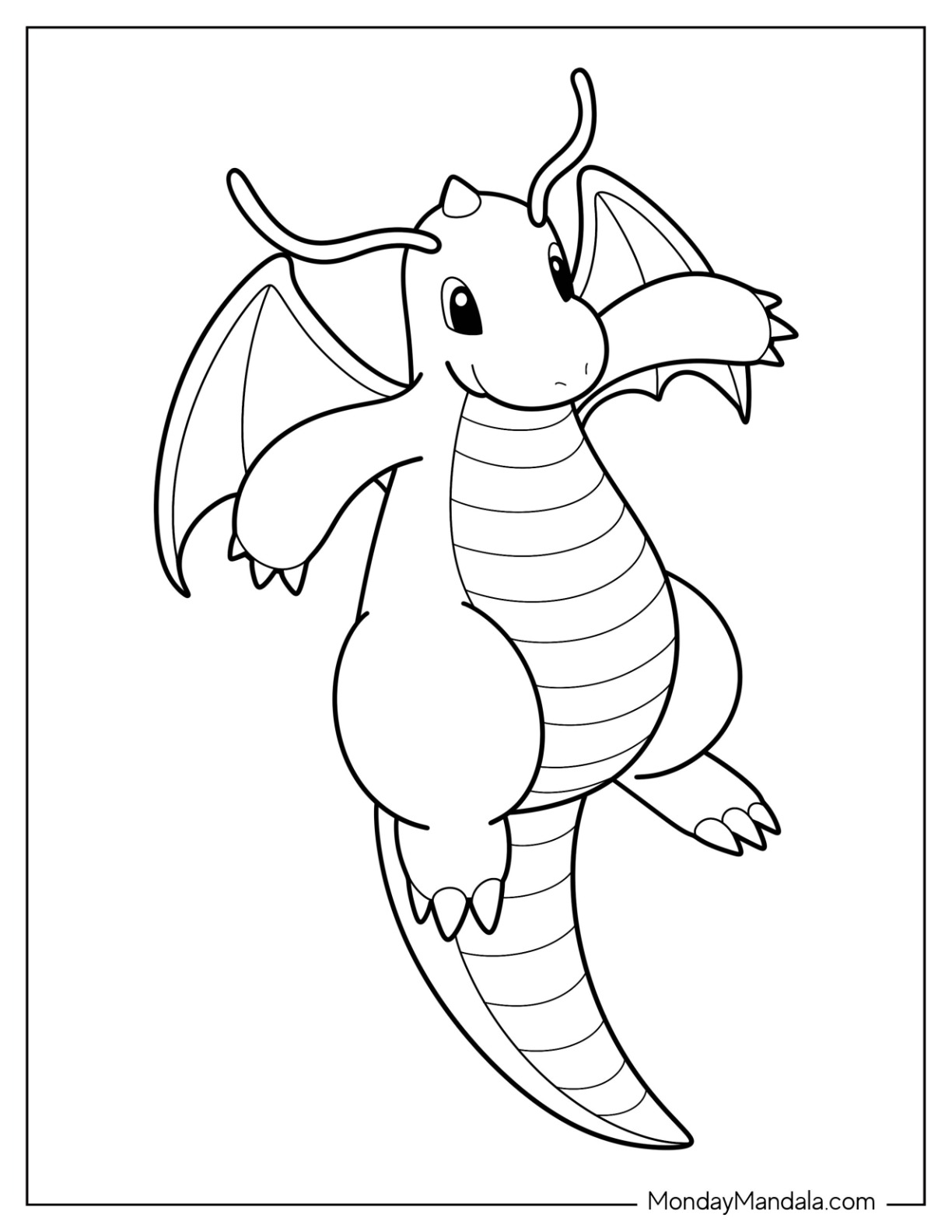 Dragonite Coloring Page Flying In The Air coloring page