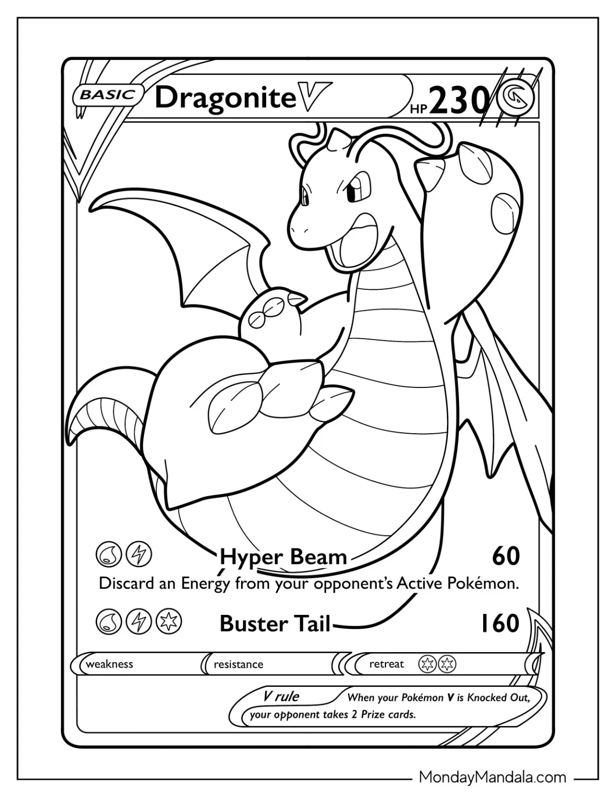 Dragonite Coloring Page Hyper Beam Pokemon Card coloring page