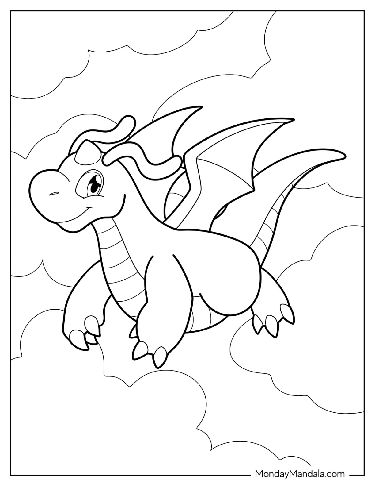 Dragonite Coloring Page In The Clouds For Kids coloring page