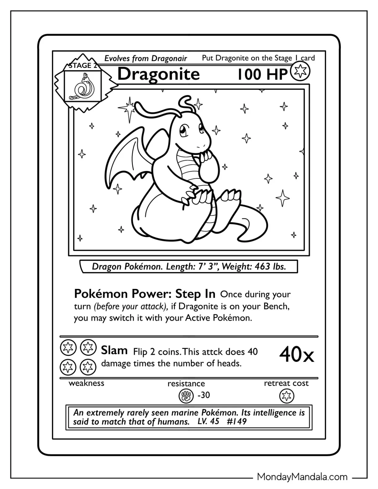 Dragonite Coloring Page Slam Pokemon Card coloring page