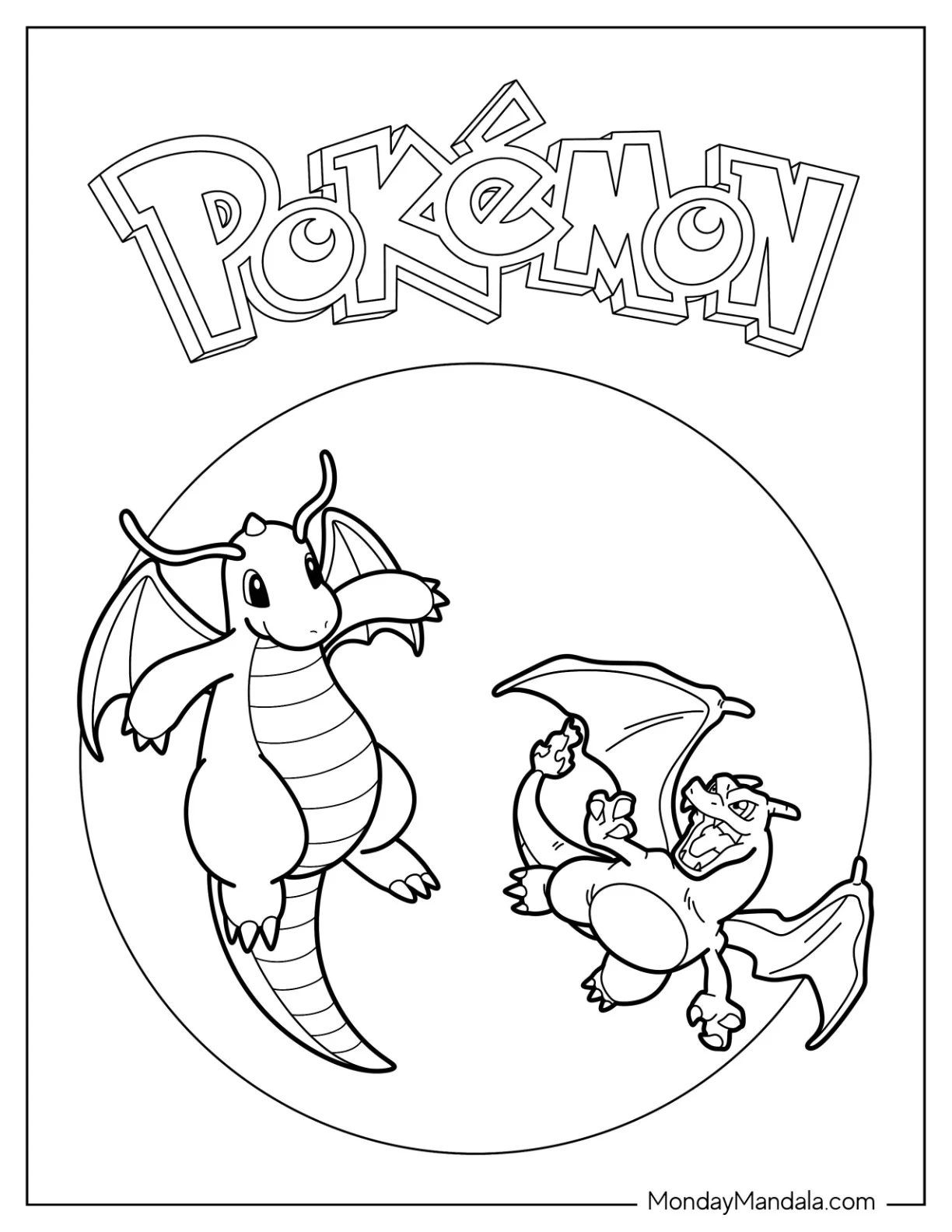 Dragonite Coloring Page With Charizard Pokemon Poster coloring page