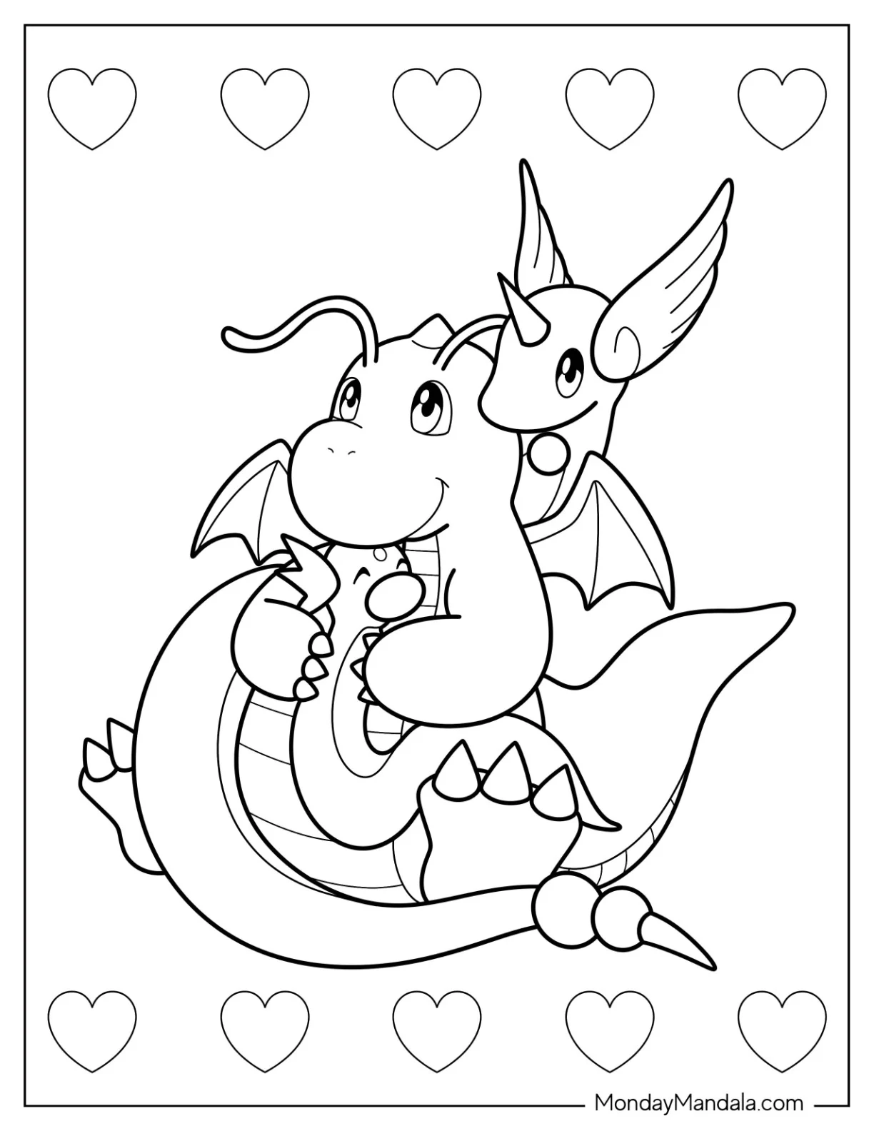 Dragonite Coloring Page With Dratini And Dragonair coloring page
