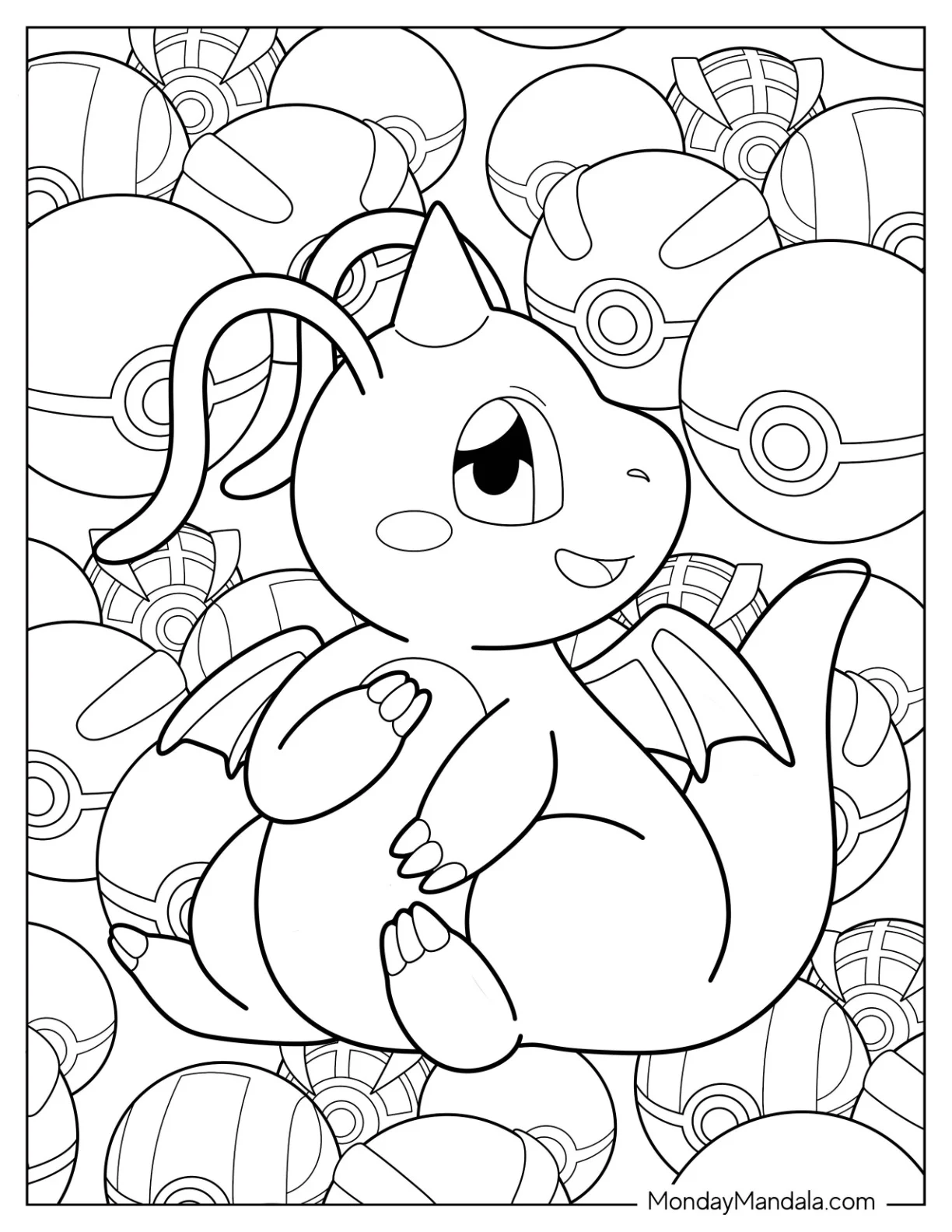 Kawaii Baby Dragonite Coloring Page For Kids coloring page