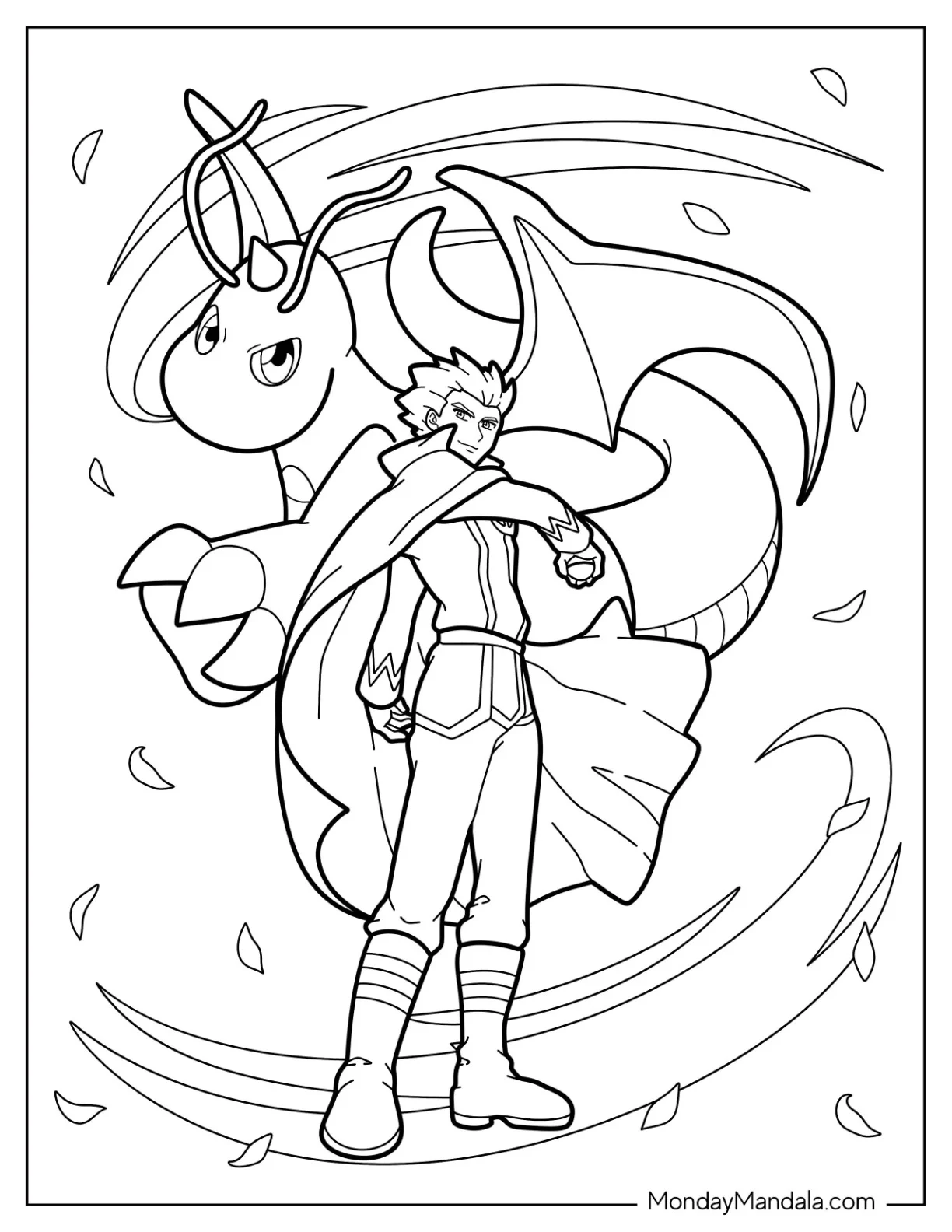 Lance And Dragonite Coloring Page coloring page