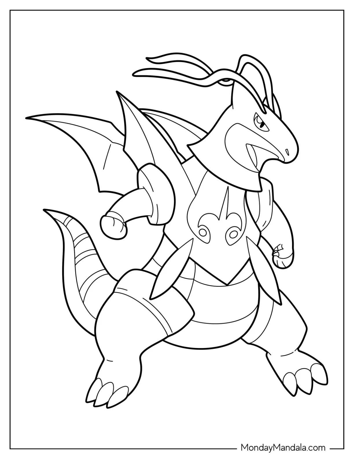 Mega Dragonite Coloring Page With Armor coloring page — printable line art