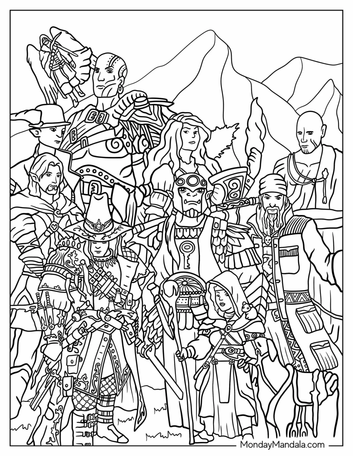 Detailed Dungeons And Dragons Coloring Page Of Characters Poster coloring page