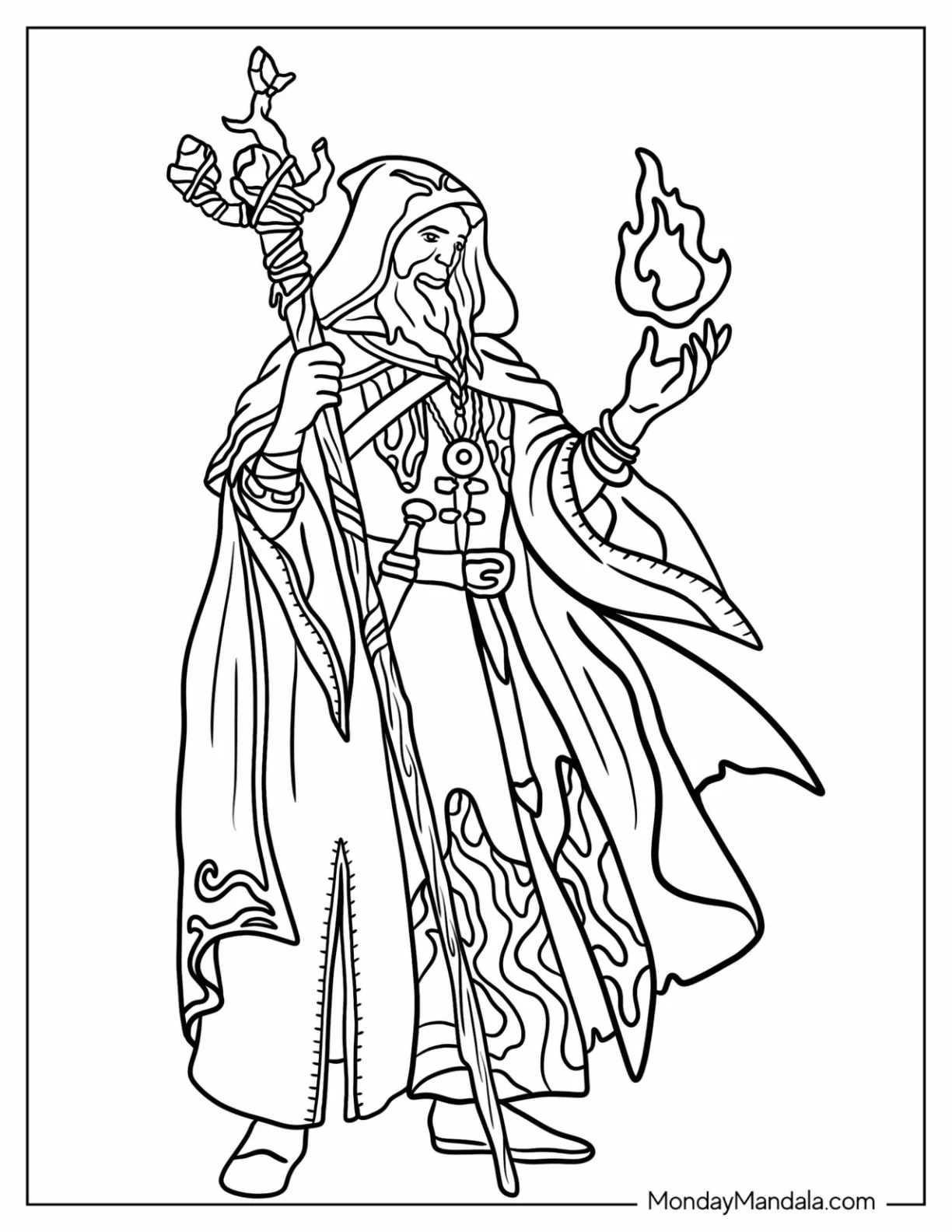 Dungeons And Dragons Coloring Page Of Chronurgy Wizard Holding Glame Outline coloring page — printable line art