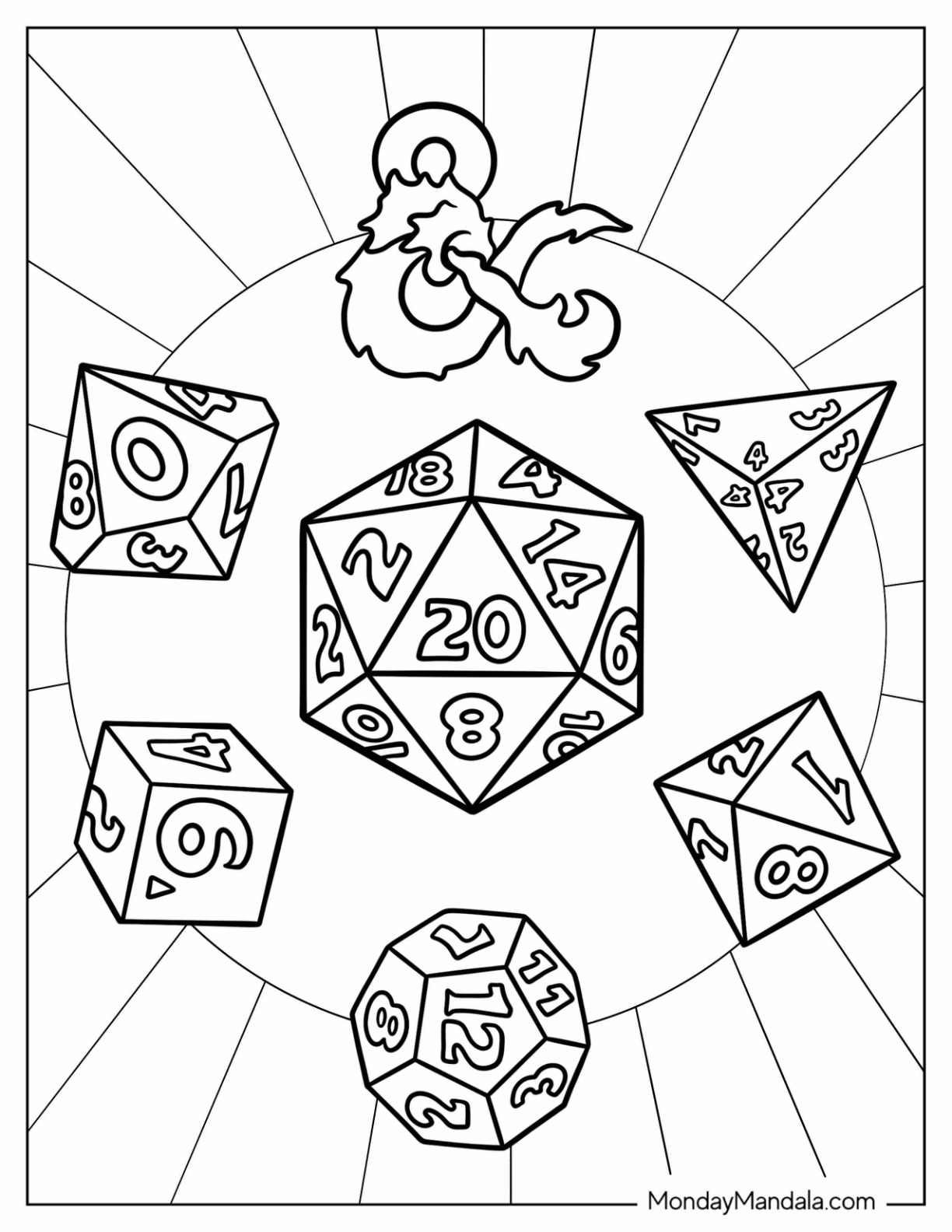 Dungeons And Dragons Coloring Page Of Dice coloring page — printable line art