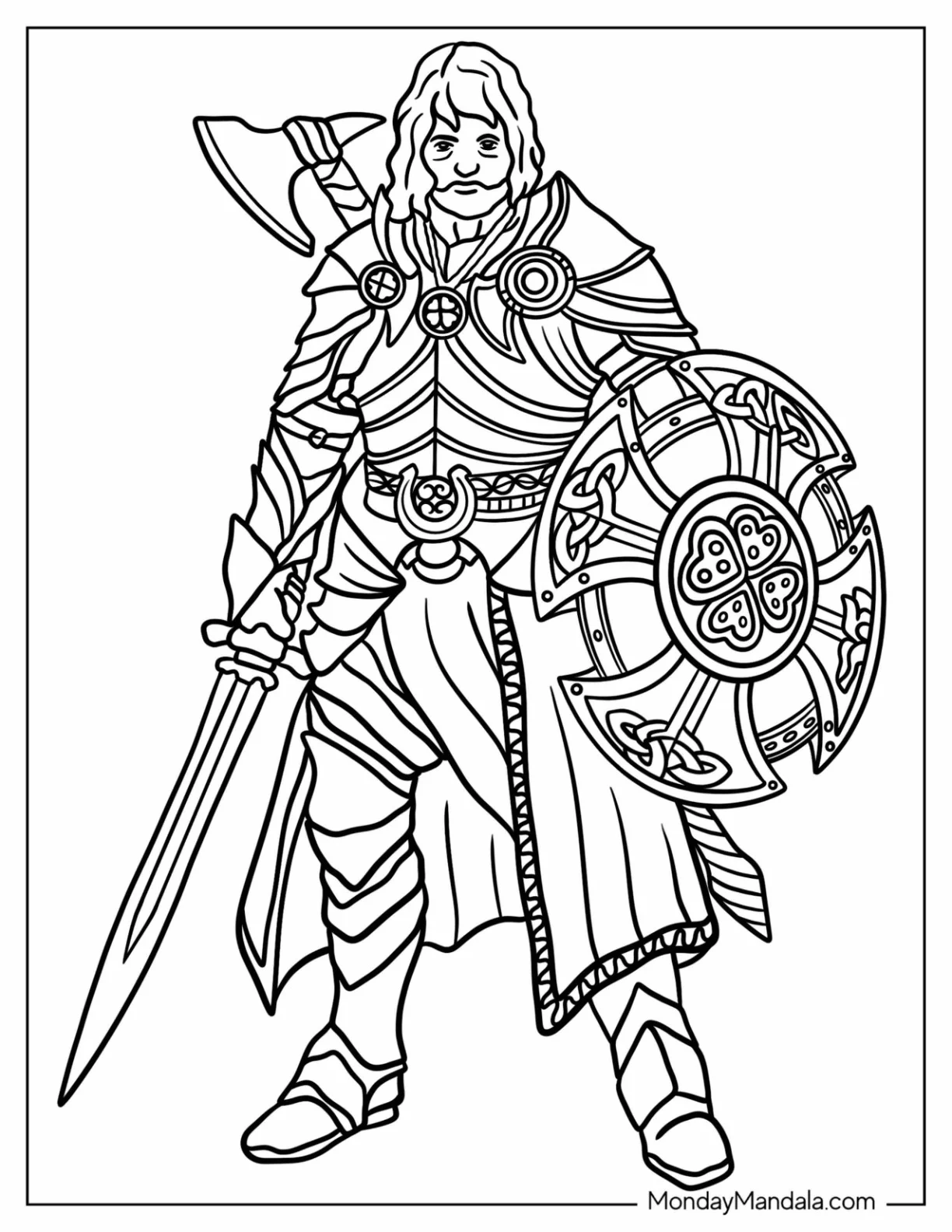 Dungeons And Dragons Coloring Page Of Fighter In Full Gear coloring page