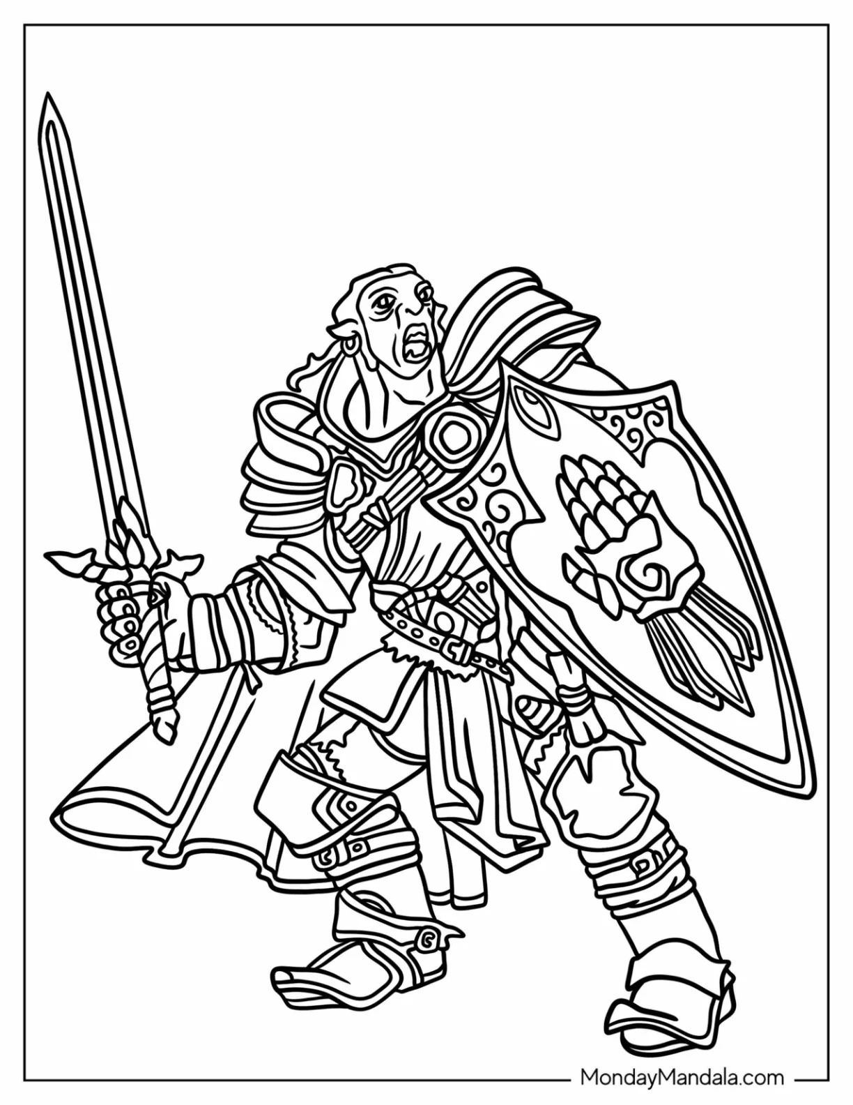 Dungeons And Dragons Coloring Page Of Half Orc With Sword And Shield coloring page