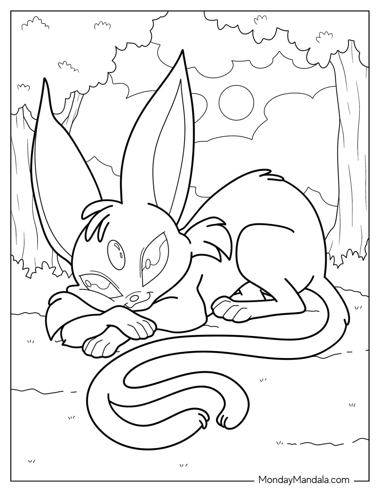 Easy Espeon Coloring Page Sleeping On The Grass For Kids coloring page