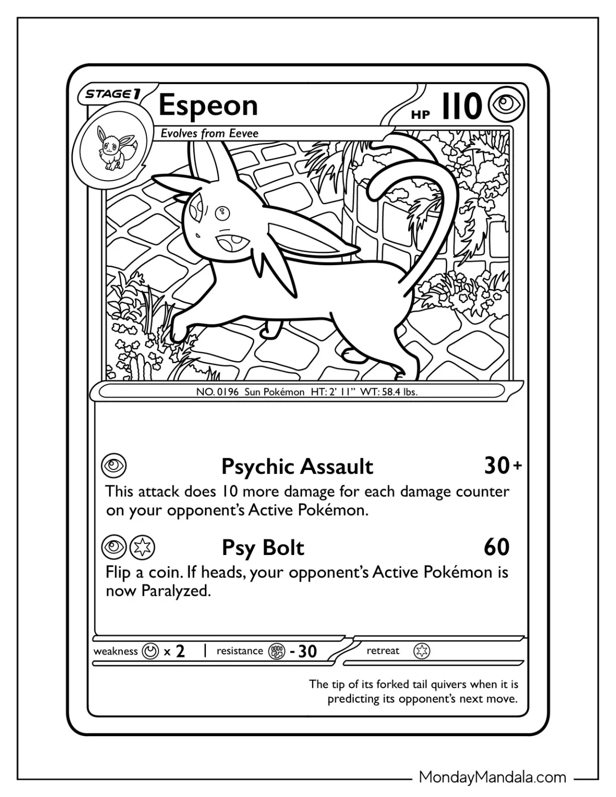 Espeon Coloring Page Psychic Assault Pokemon Card coloring page