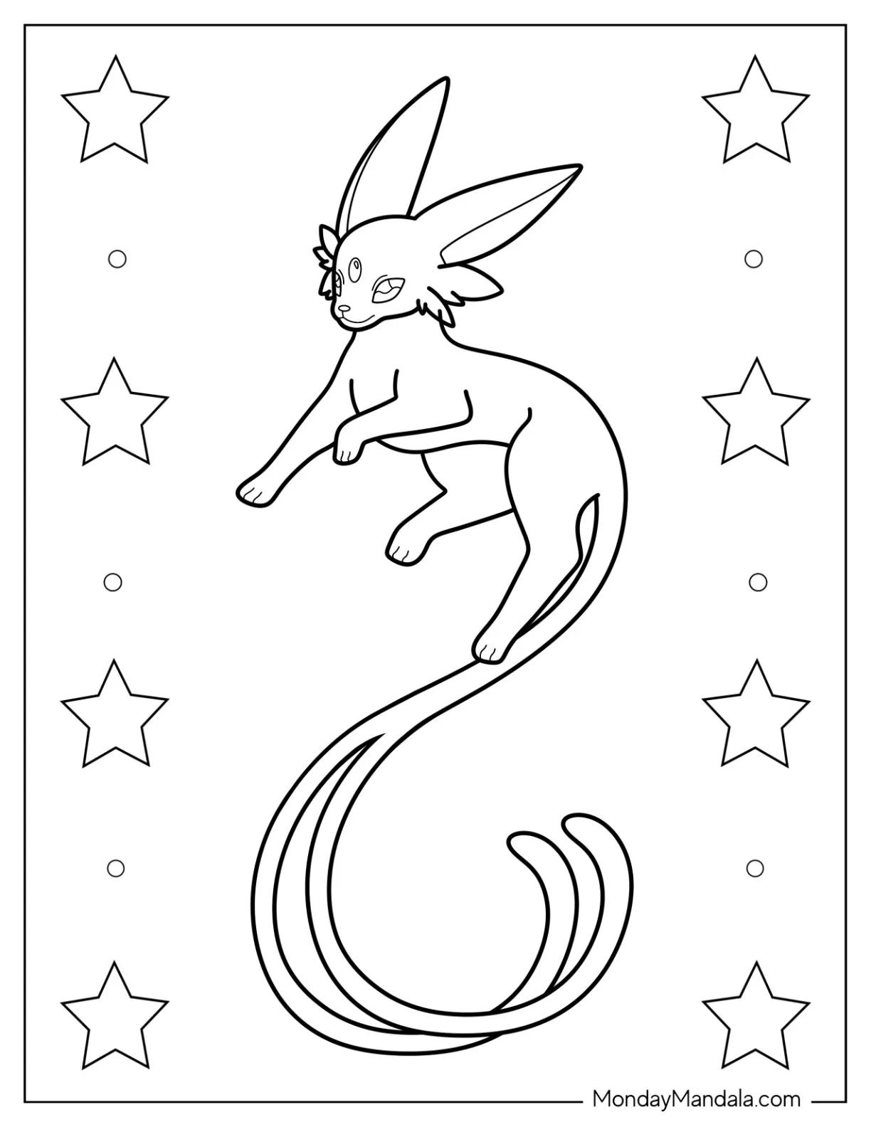 Espeon Coloring Page With Long Tail coloring page