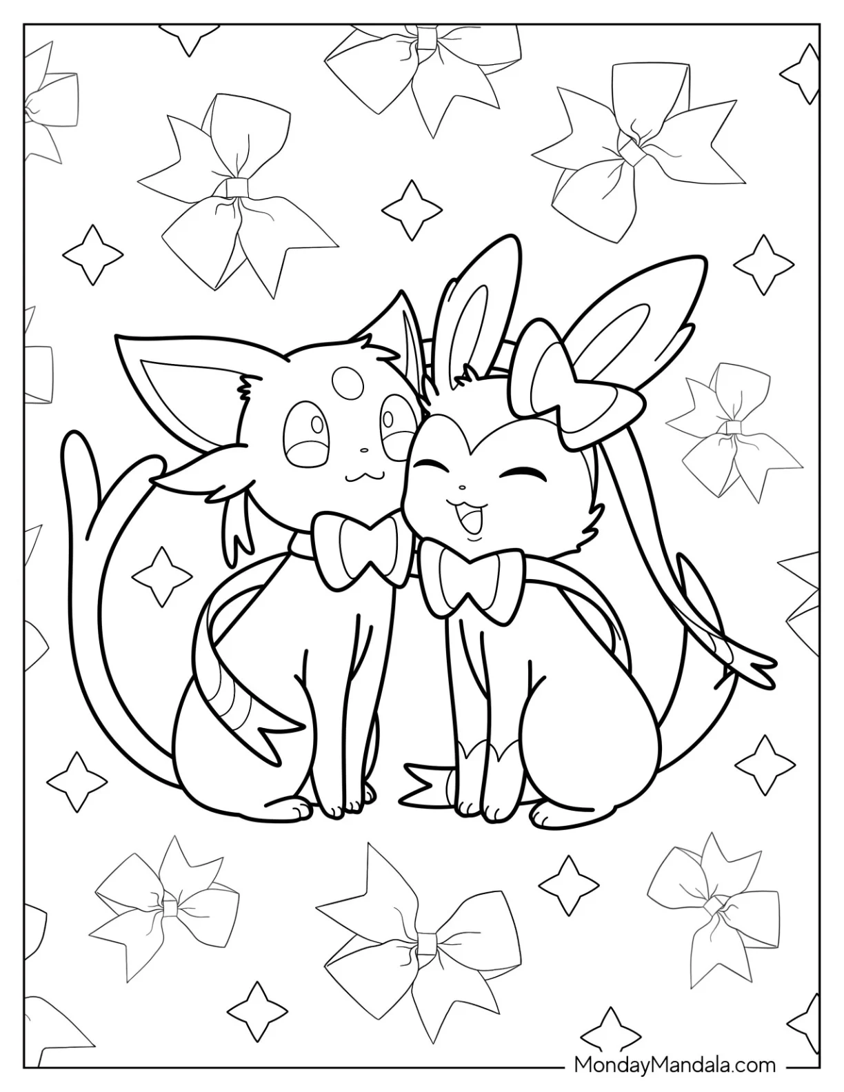 Happy Espeon Coloring Page And Sylveon Wearing Bows coloring page