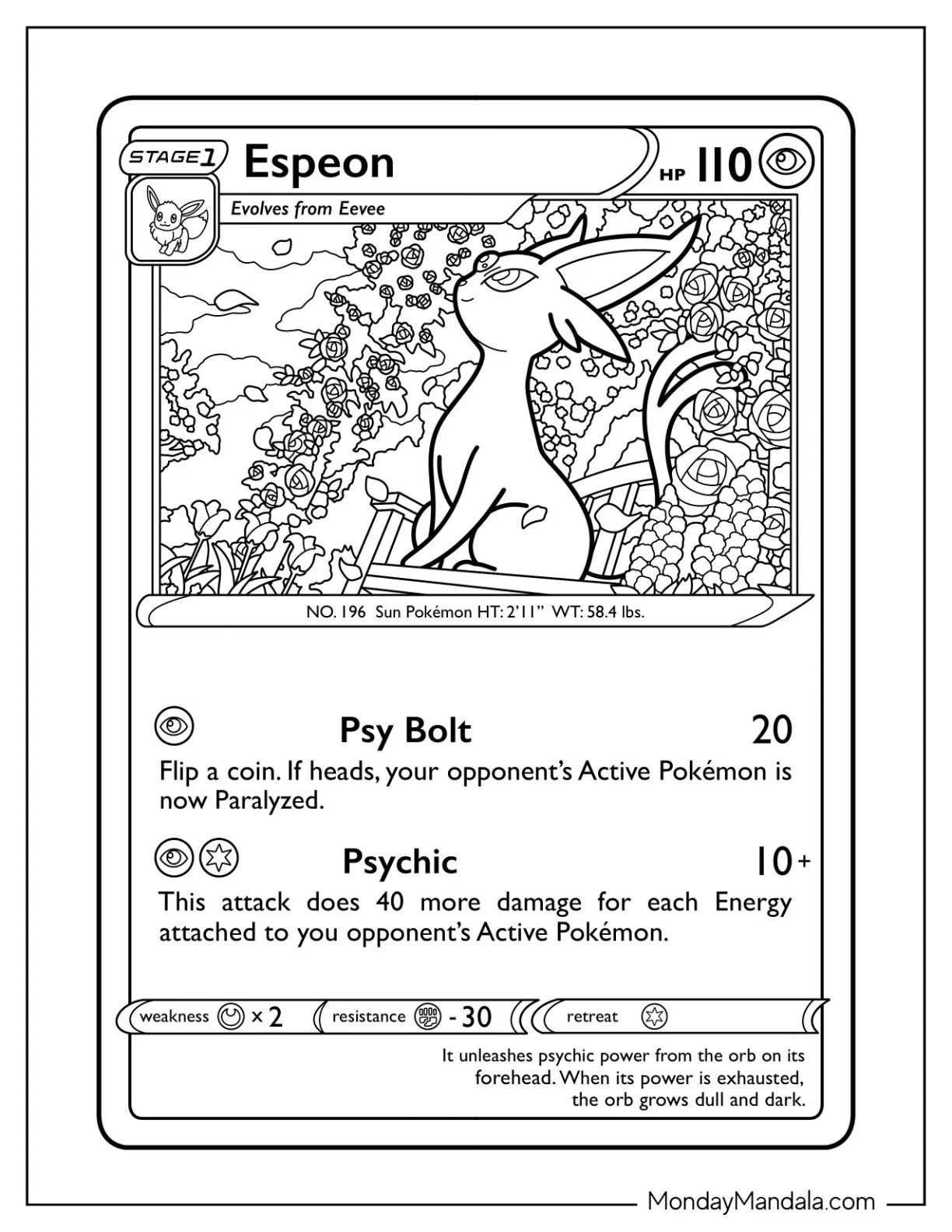 Psy Bold Espeon Coloring Page Pokemon Card coloring page