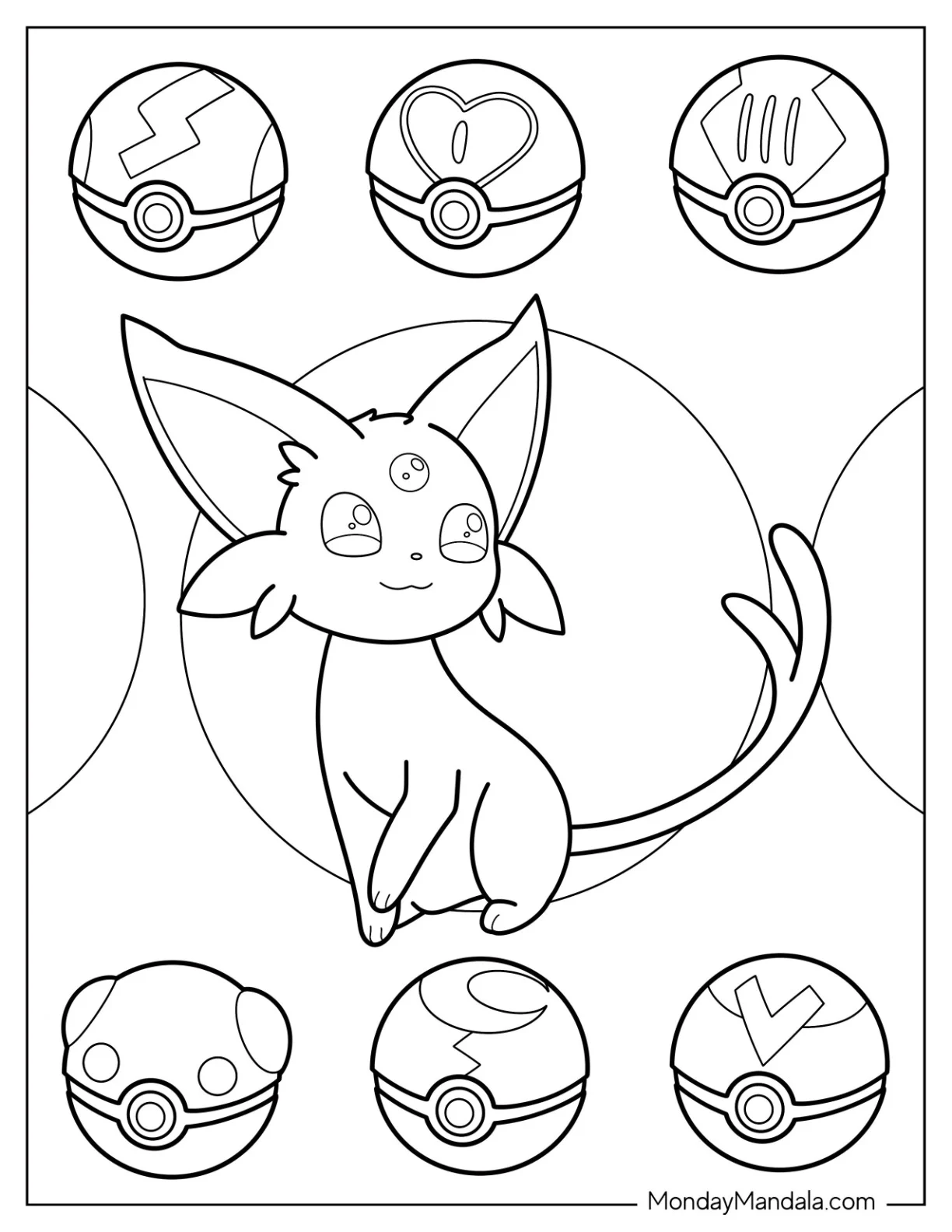 Tiny Espeon Coloring Page Smiling coloring page