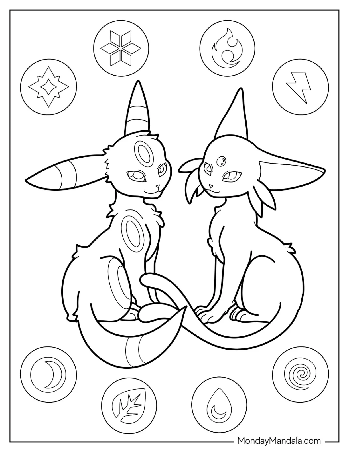 Umbreon With Espeon Coloring Page For Kids coloring page