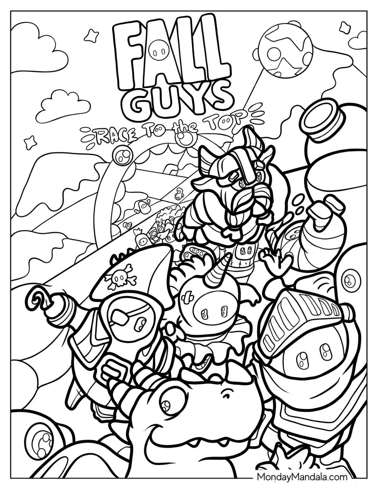 Detailed Fall Guys Coloring Page Of Race To The Top coloring page