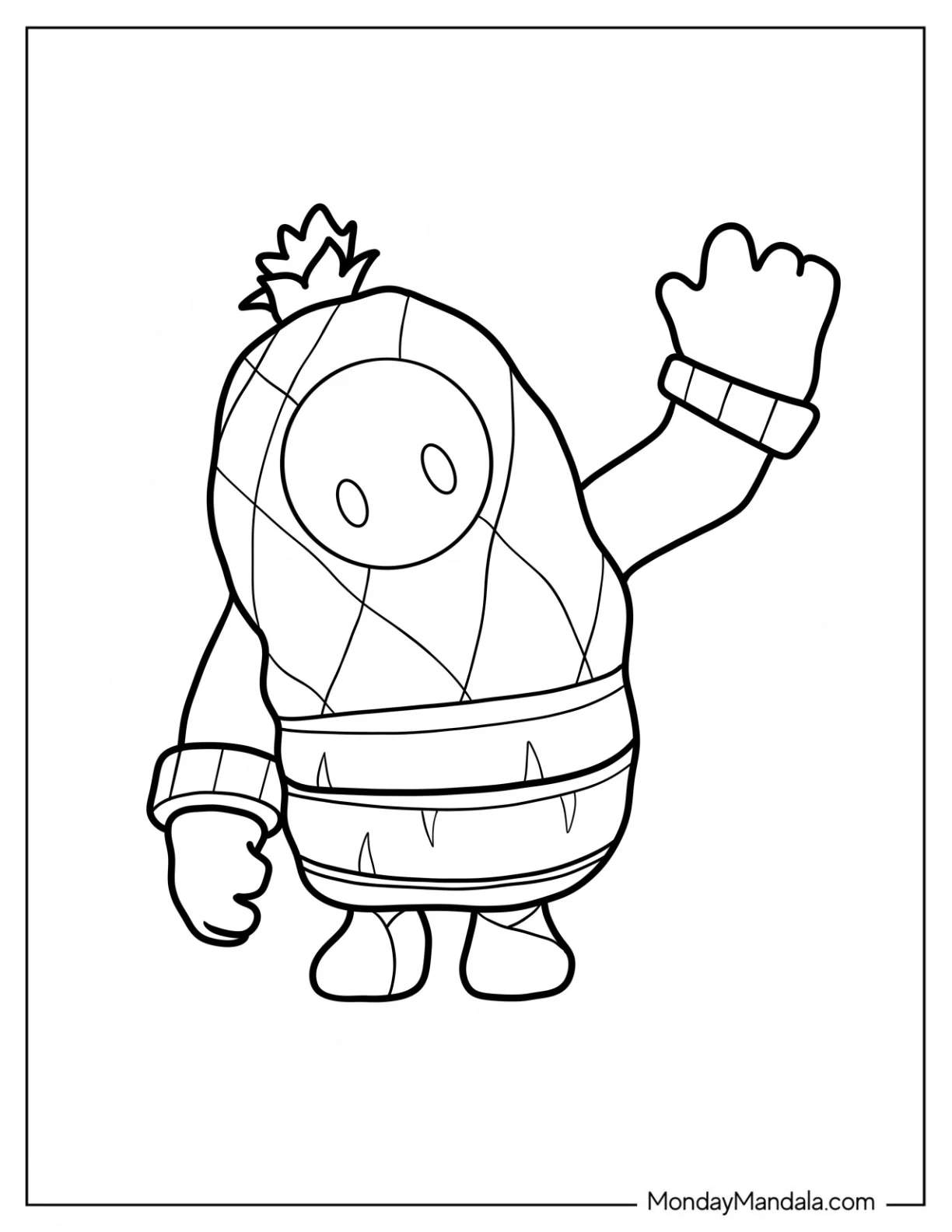 Easy Fall Guys Coloring Page Of Pineapple Skin Waving For Preschoolers coloring page