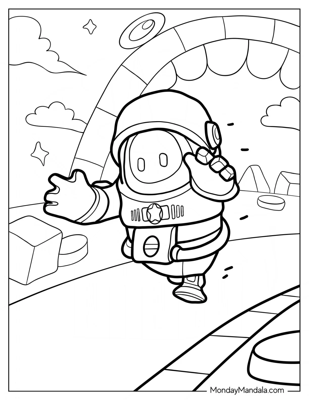 Fall Guys Coloring Page Of Astronaut Skin Running For Kids coloring page