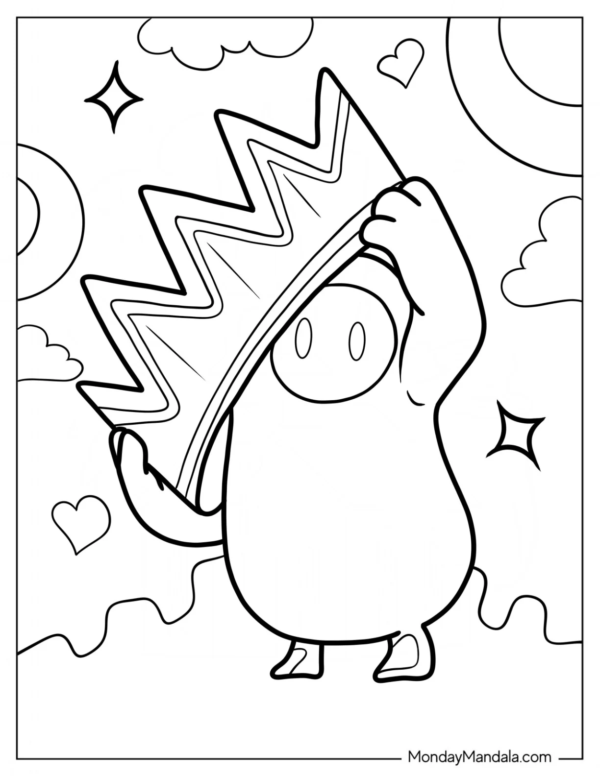 Kawaii Fall Guys Coloring Page Of Bean Holding Giant Crown For Kids coloring page
