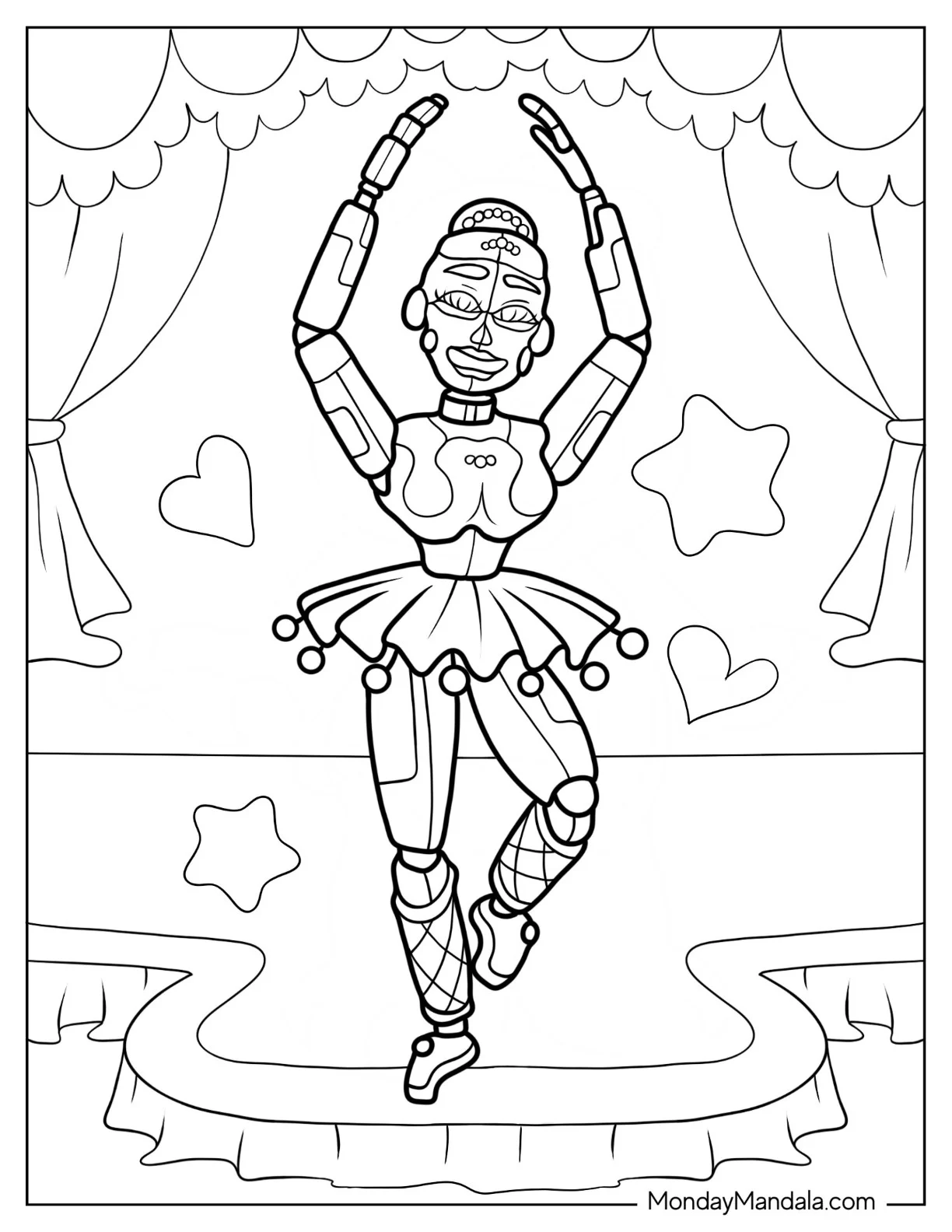 Five Nights At Freddy's Coloring Page Of Ballora Dancing Ballet On Stage coloring page