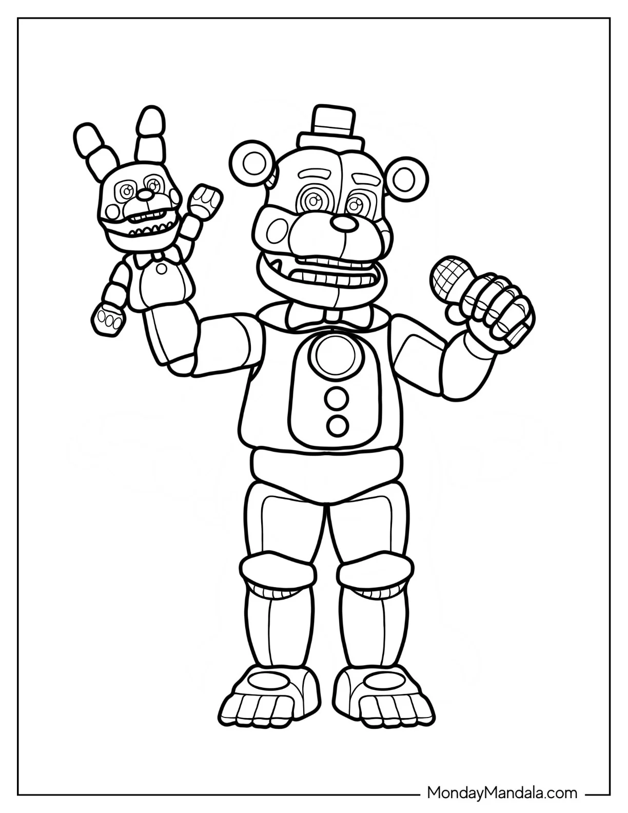 Five Nights At Freddy's Coloring Page Of Fazbear With Microphone And Puppet coloring page