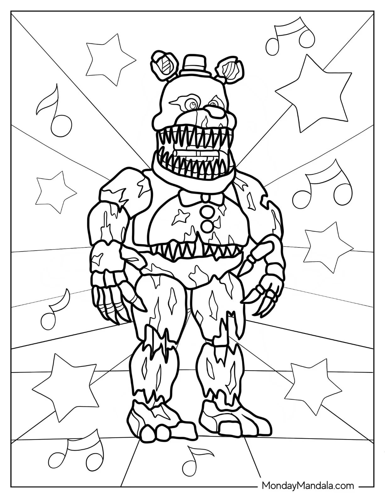 Five Nights At Freddy's Coloring Page Of Nightmare Fredbear coloring page