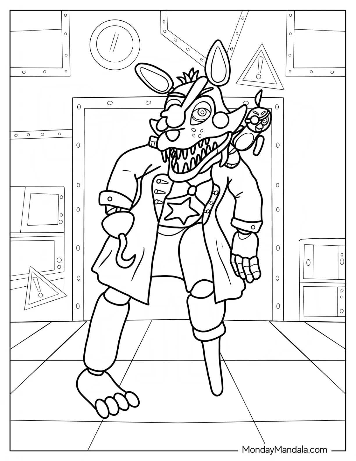 Five Nights At Freddy's Coloring Page Of Scary Rockstar Foxy For Kids coloring page — printable line art
