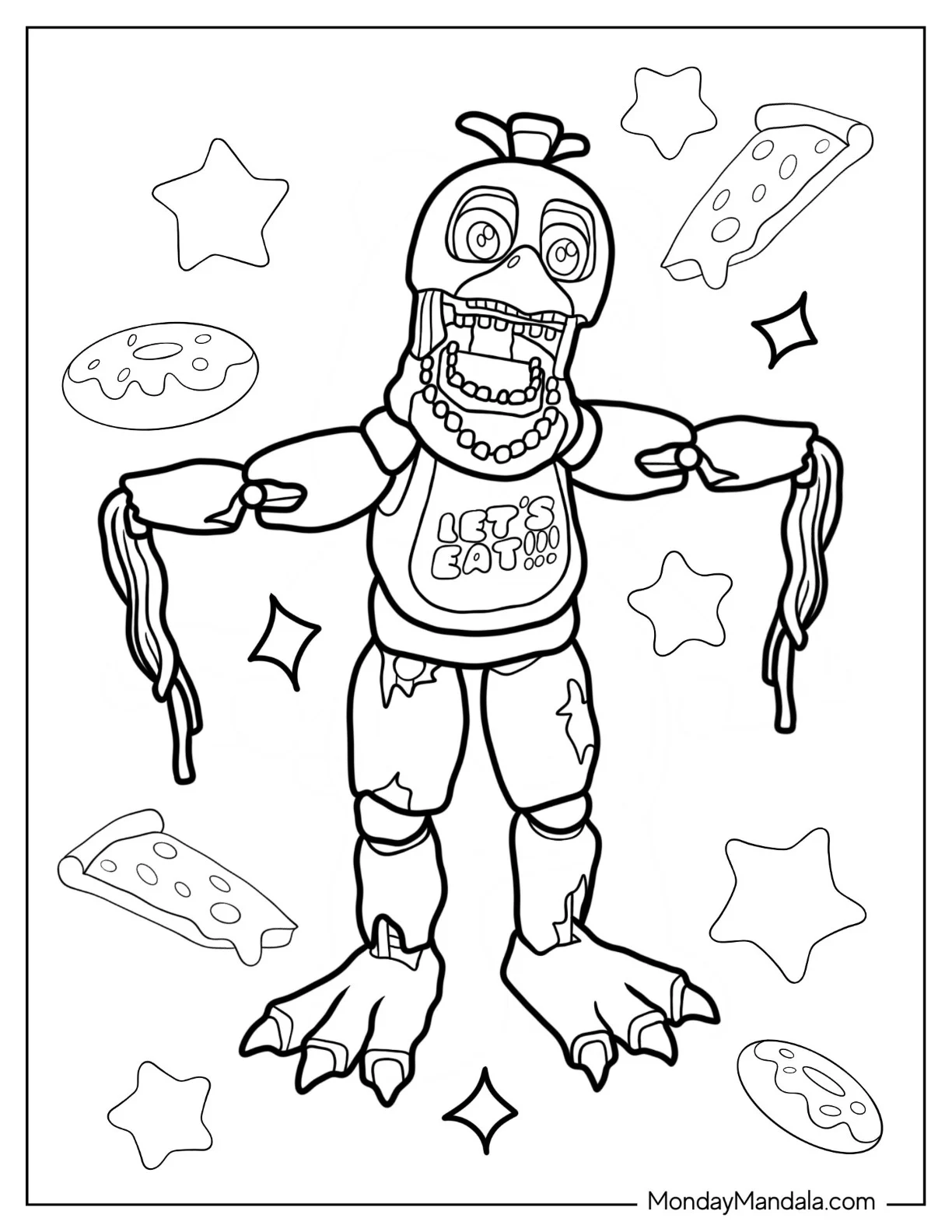 Five Nights At Freddy's Coloring Page Of Spooky Withered Chica coloring page