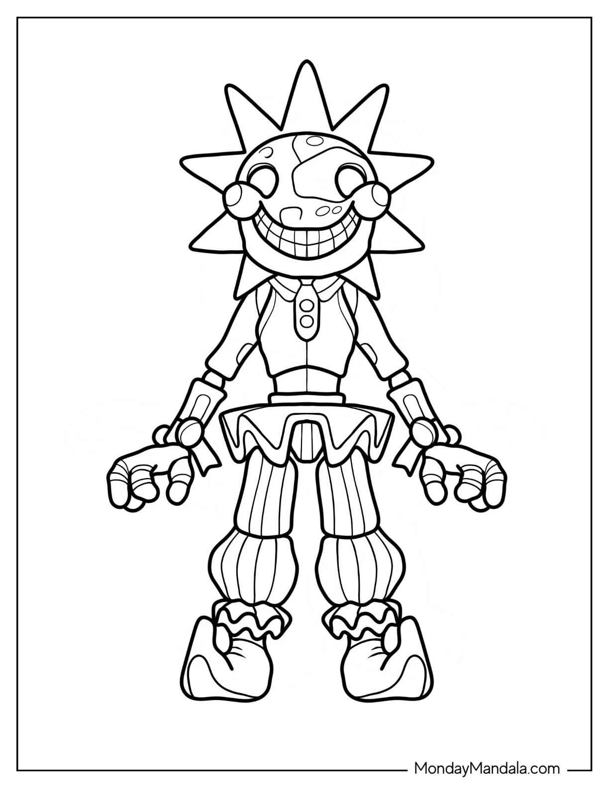 Five Nights At Freddy's Coloring Page Of Sun Daycare Attendant coloring page — printable line art