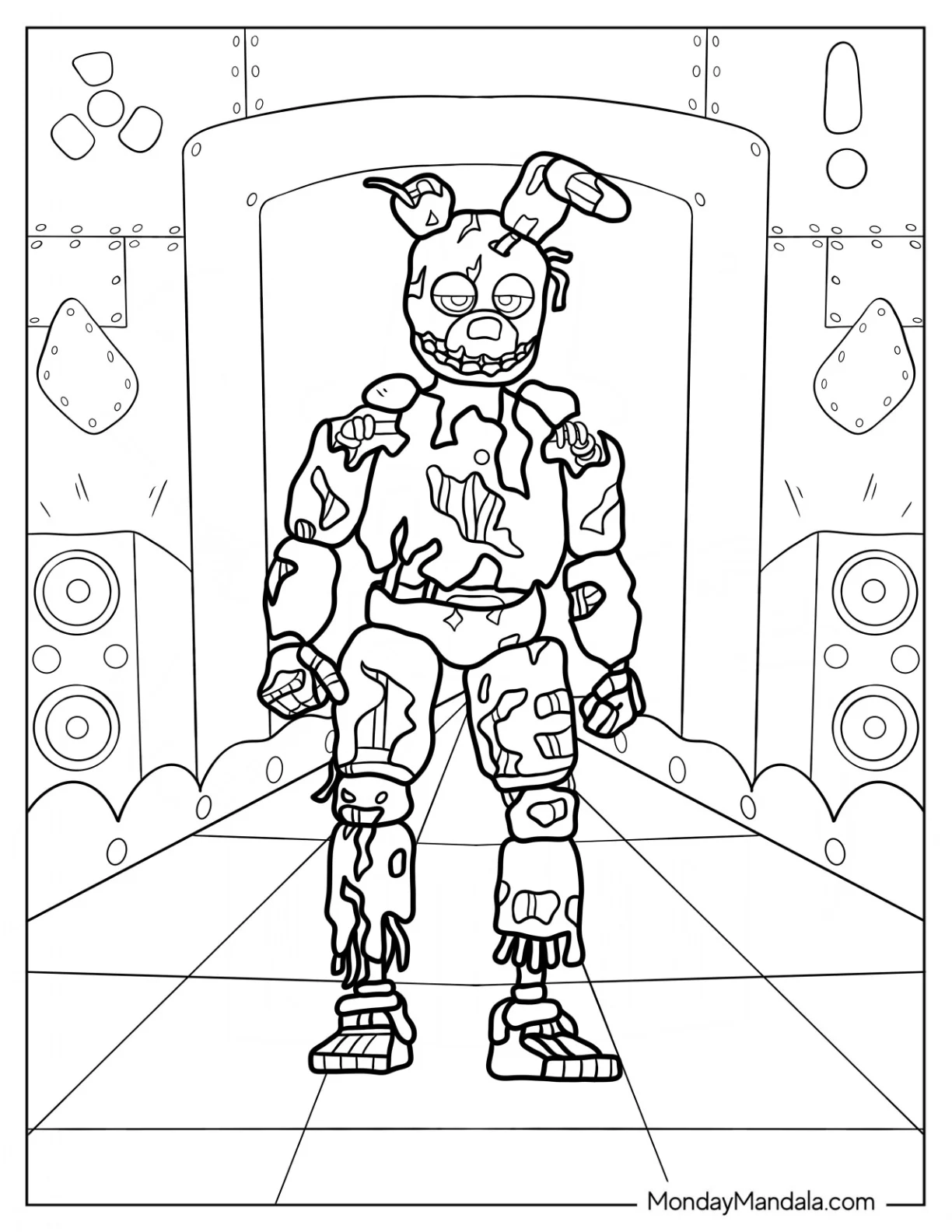 Scary Detailed Scraptrap Coloring Page coloring page — printable line art