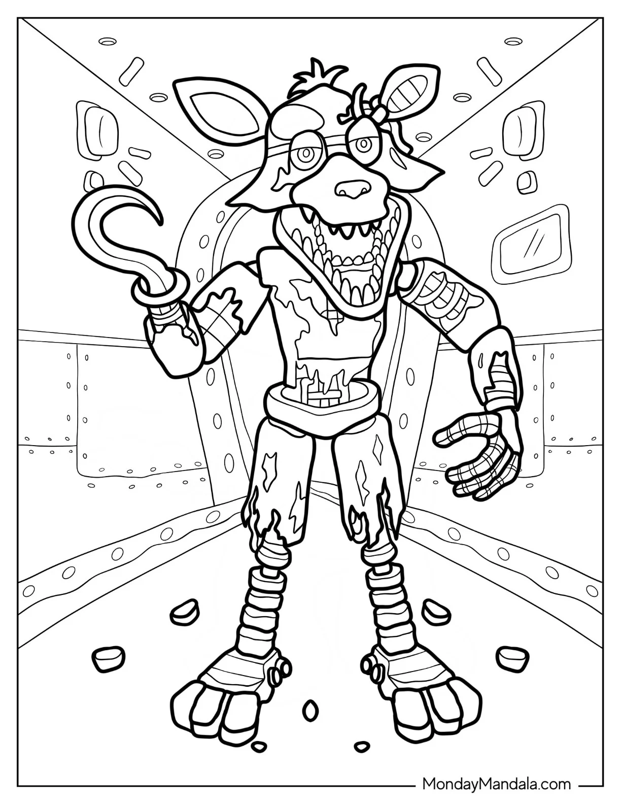 Scary Withered Foxy Five Nights At Freddy's Coloring Page coloring page