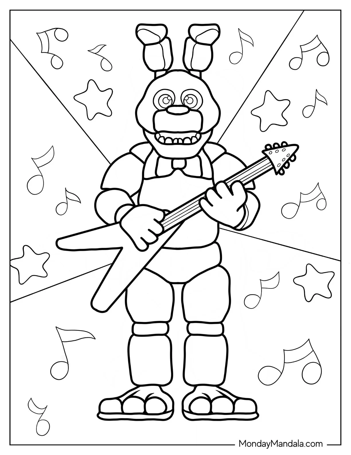 Simple Five Nights At Freddy's Coloring Page Bonnie Playing Guitar coloring page
